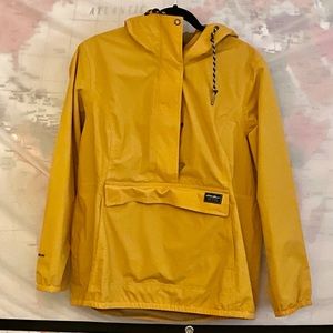 Eddie Bauer rain jacket, yellow, lightly worn (once). no damage. Front pocket.